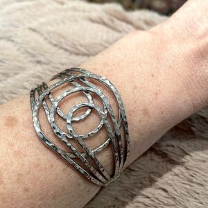 Hammered Silver Metal Hinge Statement Bracelet
